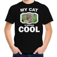 Katten liefhebber shirt Bruine kat my cat is serious cool zwart voor kinderen XL (158-164)  - - thumbnail