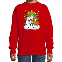 Kersttrui sweater voor kinderen - Kerst dieren vriendjes - rood - lange mouwen