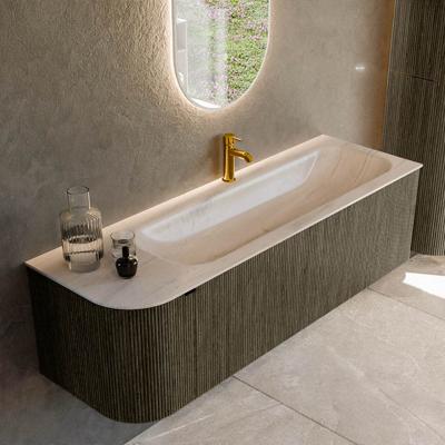 Badmeubel Mondiaz Kurve-Dlux | 145 cm | Meubelkleur Shadow | Wastafelkleur Meli | Solid surface | Wasbak rechter zijde spoelbak | 1 kraangat