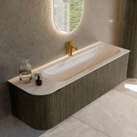 Badmeubel Mondiaz Kurve-Dlux | 145 cm | Meubelkleur Shadow | Wastafelkleur Meli | Solid surface | Wasbak rechter zijde spoelbak | 1 kraangat