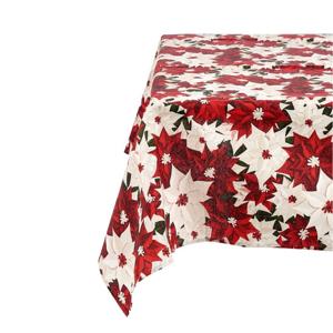 Kerst tafelkleed - kerststerren - rood/wit - 140 x 180 cm - katoen/polyester canvas