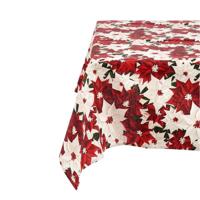 Kerst tafelkleed - kerststerren - rood/wit - 140 x 180 cm - katoen/polyester canvas