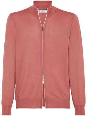 Brunello Cucinelli cardigan en maille fine à fermeture zippée - Rouge