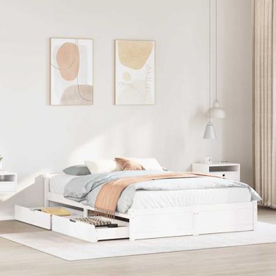 Bedframe zonder matras massief grenenhout wit 150x200 cm