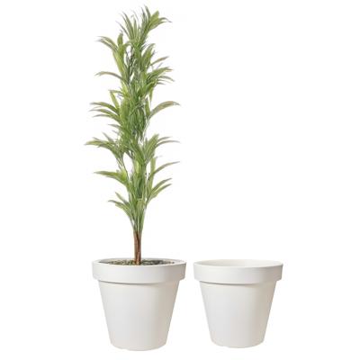 Pro Garden Bloempot - 2x - wit - rond - D40 cm - kunststof - plantenpot - tuin buiten