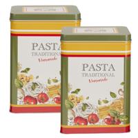 Pasta / spaghetti bewaarblik Nostagia - 2x - groen - metaal - Italiaans - 13 x 9 x 18 cm