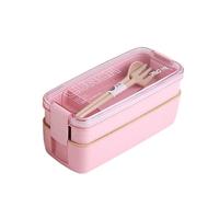 750ml gezonde materiële tarwe stro 2 laag lunch box servies voedsel opslag Bento container magnetron Lunchbox (roze)