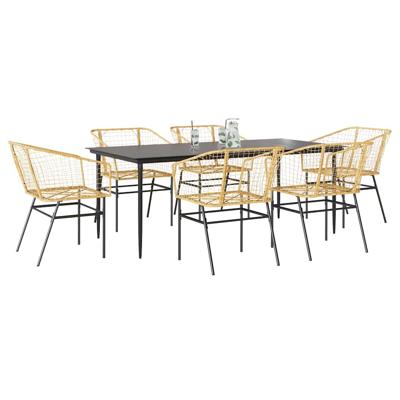 7-delige Tuinset poly rattan glas bruin