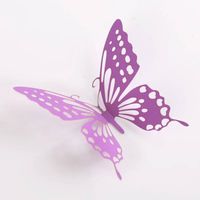 Cake topper decoratie vlinders en muur decoratie met plakkers 12 stuks paars - 3D vlinders - VL-04 - thumbnail