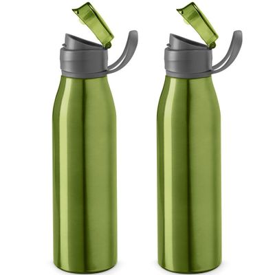 4x Stuks aluminium waterfles/drinkfles groen met klepdop en handvat 650 ml