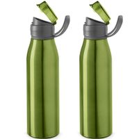 4x Stuks aluminium waterfles/drinkfles groen met klepdop en handvat 650 ml