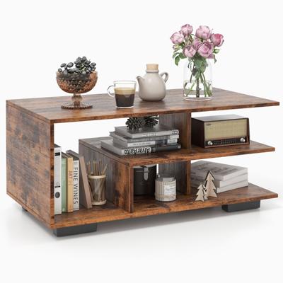 Salontafel met Opbergruimte Rechthoekige Centrale Tafel met Centrale L Plank Multifunctionele Geometrische Tafel met 3 Niveaus
