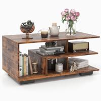 Salontafel met Opbergruimte Rechthoekige Centrale Tafel met Centrale L Plank Multifunctionele Geometrische Tafel met 3 Niveaus