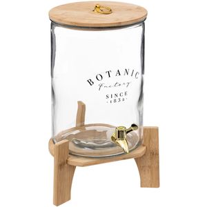 Luxe Drankdispenser/limonade/sap dispenser op onderstel met kraantje - glas/hout - 8 Liter