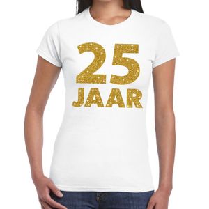 25 jaar goud glitter verjaardag/jubileum kado shirt wit dames