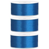 3x Kobalt blauwe satijnlinten op rol 2,5 cm x 25 meter cadeaulint verpakkingsmateriaal - Cadeaulinten - thumbnail