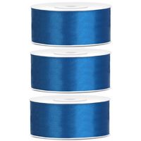 3x Kobalt blauwe satijnlinten op rol 2,5 cm x 25 meter cadeaulint verpakkingsmateriaal - Cadeaulinten