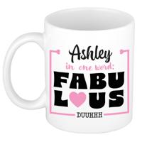 Naam mok Ashley - wit - Fabulous - keramiek - 300 ml - cadeau collega beker