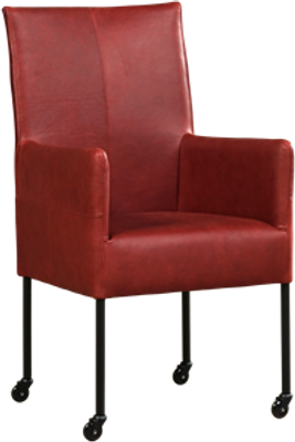 Rode leren moderne eetkamerstoel Spark - poot rond zwart met wiel - Granada leer Rouge (rood leer)