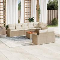 9-delige Loungeset met kussens poly rattan beige