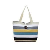 3 stuks kleur canvas Stripe contrast kleur schoudertas casual trend grote capaciteit handtas groen boodschappentas (wit)