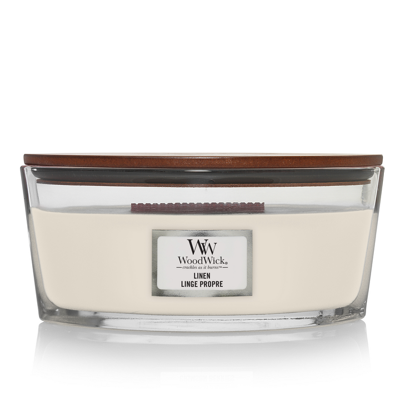 WoodWick Geurkaars Ellipse Linen - 9 cm / 19 cm - Geurkaars in Glas - Houten Lont