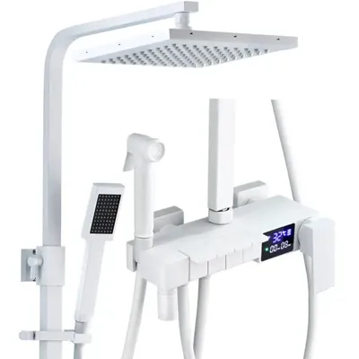 Thermostatische Doucheset - Geborsteld Goud | Messing & ABS | Verstelbare Hoogte | 20 Inch Vierkante Douchekop