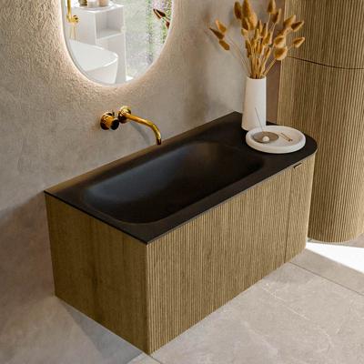 Badmeubel Mondiaz Kurve | 95 cm | Meubelkleur Dusk | Wastafelkleur Urban | Solid surface | Wasbak links zijde spoelbak | Zonder kraangat(en) Badmeubel Mondiaz Kurve | 95 cm | Meubelkleur Dusk | Wastafelkleur Urban | Solid surface | Wasbak links zijde spoelbak | Zonder kraangat(en)