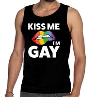 Kiss me i am gay tanktop / mouwloos shirt zwart voor heren - thumbnail