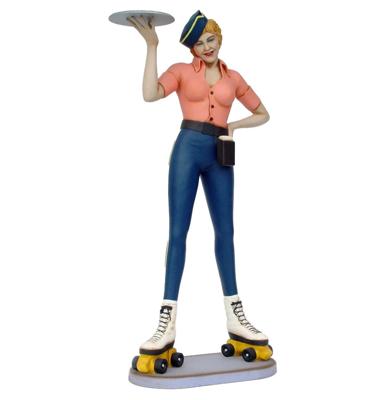 Retro 50's Car Hop Serveerster op Rollerskates - 165 cm - Resin