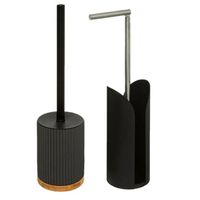 WC-/toiletborstel met toiletrolhouder set zwart - Badkameraccessoireset - thumbnail