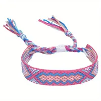 Handgemaakte geweven verstelbare armband uit Nepal met lichtblauw-roze-donkerblauw motief - Sieraden - Spiritueelboek.nl