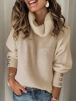 Long Sleeve Plain Casual Sweater - thumbnail