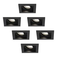 Set van 6 Fresno LED inbouwspots vierkant - GU10 - 4 Watt 345 Lumen - 4000K neutraal wit - Dimbaar - Kantelbaar - Verzonken - IP20 voor binnen - Zwart - Anti-glare