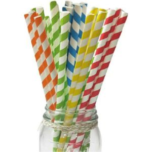 100x Gekleurde rietjes van papier met strepen 25 cm   -