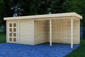 Prime Line blokhut 400x300 cm + luifel 500 cm + achterwand- Plat dak- Onbehandeld vurenhout- Van Kooten - Van Kooten