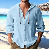 Voor heren Overhemd linnen overhemd Strand Kleding Overhemd met knopen Overhemd met capuchon Zwart Wit blauw Groen Lange mouw Effen Capuchon Lente zomer Casual Dagelijks Kleding nappi Lightinthebox