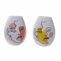 Vaas DKD Home Decor 22,5 x 22,5 x 29 cm Gezicht Wit Hars Multicolour (2 Stuks)