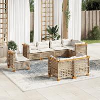 8-delige Loungeset met kussens poly rattan beige