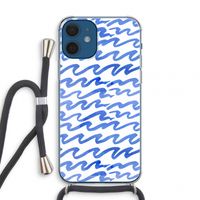 Blauwe golven: iPhone 12 mini Transparant Hoesje met koord