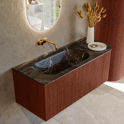 Badmeubel Mondiaz Kurve-Dlux | 115 cm cm | Meubelkleur Ruby | Wastafelkleur Lava | Solid surface | Wasbak links zijde spoelbak | Zonder kraangat(en)