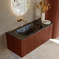 Badmeubel Mondiaz Kurve-Dlux | 115 cm cm | Meubelkleur Ruby | Wastafelkleur Lava | Solid surface | Wasbak links zijde spoelbak | Zonder kraangat(en)