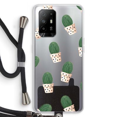 Cactusprint roze: Oppo A95 5G Transparant Hoesje met koord