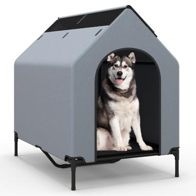 Verhoogde Hondenkennel van 110 cm voor Middelgrote Rassen Groot Huisdierhuis met Geventileerde Ramen en Afneembare Hoes