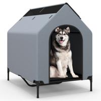 Verhoogde Hondenkennel van 110 cm voor Middelgrote Rassen Groot Huisdierhuis met Geventileerde Ramen en Afneembare Hoes