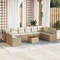 Tuinbankenset met kussen 11 pcs Beige poly rattan