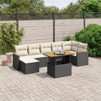 8-delige Loungeset met kussens poly rattan zwart