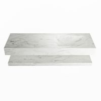 MONDIAZ ALAN-DLUX 130cm planchet Opalo. Vrijhangende wastafel CLOUD rechts 1 kraangat, kleur Opalo.