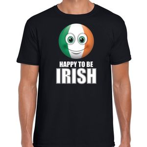 Ierland emoticon Happy to be Irish landen t-shirt zwart heren