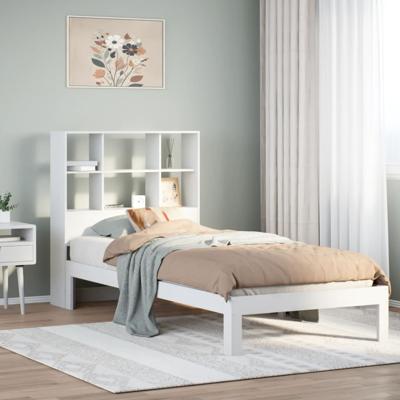 Bed met boekenkast zonder matras grenenhout wit 90x200 cm